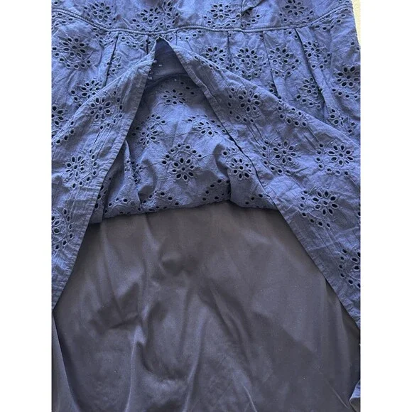 Chris McLaughlin Womens Dress Size 20 W Navy Cotton Eyelet Ruffle Pockets - Picture 7 of 10